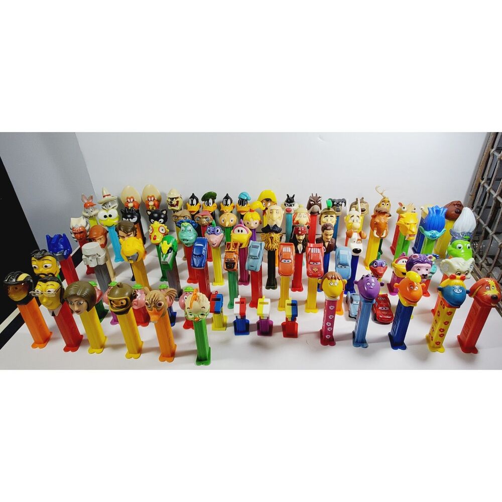 Lot of 80 Assorted Pez Dispensers ET, Asterix, Warner Brothers, Ice Age, Cars